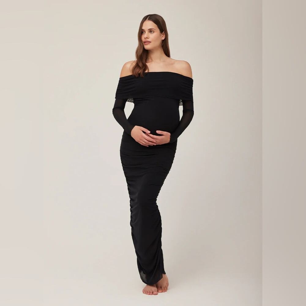 Bumpsuit Black Ruched Off Shoulder Long Sleeve Size S